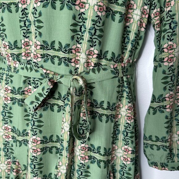 Loft Tiled Vine Godet Mini Dress Size L Green Floral Fit Flare Cottage - Picture 7 of 16